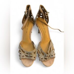 ANTONIO MELANI Tan Crystal-Embellished Strappy Heels